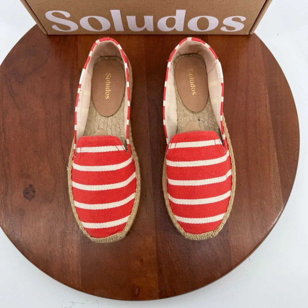 Soludos Platform Smoking Slipper Womens Coral Stripe Espadrille Slip On 7.5